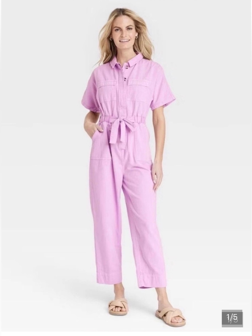Universal Thread Lavender-Pink Tie-Waist Utility Jumpsuit